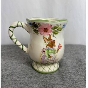Certified International Susan Winget Bunny Floral Ceramic Mug Green White